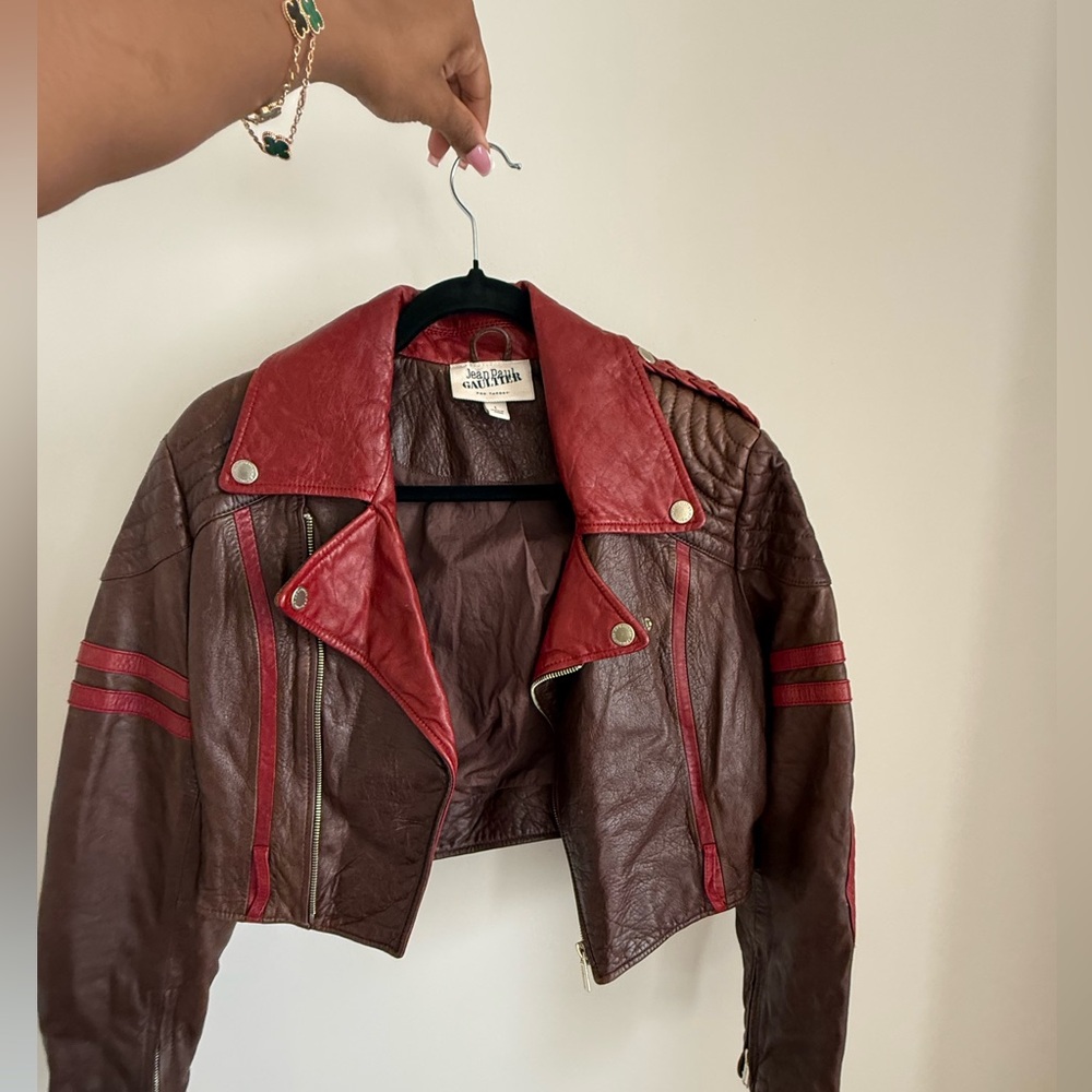 Women's Red and Brown Leather Jacket